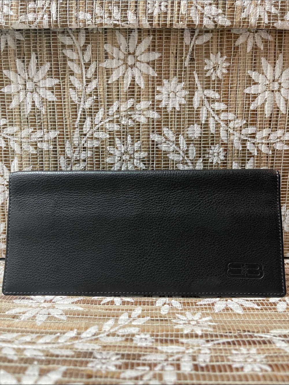 Balenciaga Black Long Pebbled Leather Wallet with Embossed BB